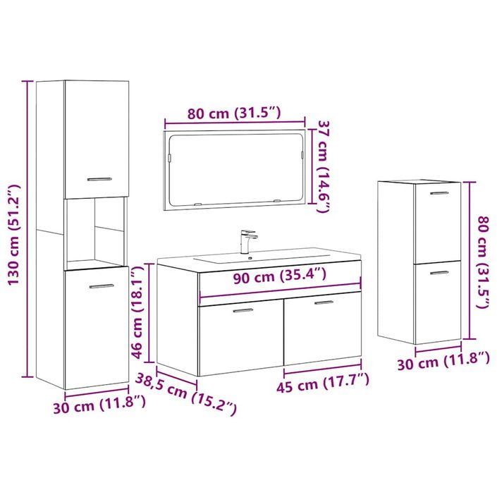 Ensemble de meubles de salle de bain 4 pcs gris béton - Photo n°11