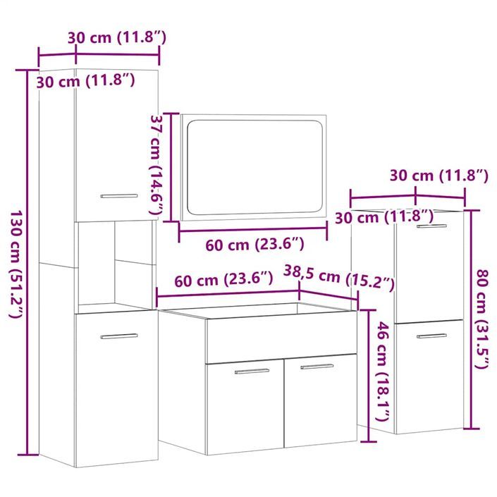 Ensemble de meubles de salle de bain 4 pcs gris béton - Photo n°12