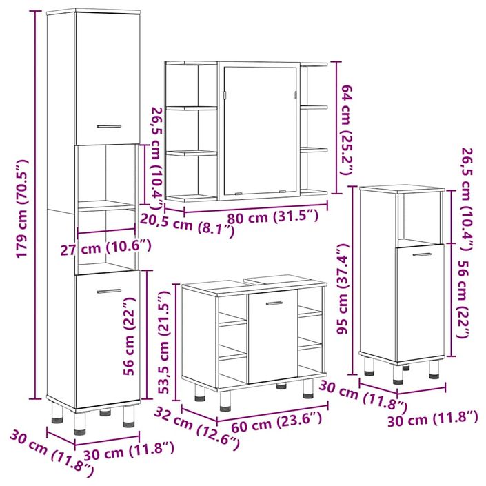 Ensemble de meubles de salle de bain 4 pcs gris béton - Photo n°13