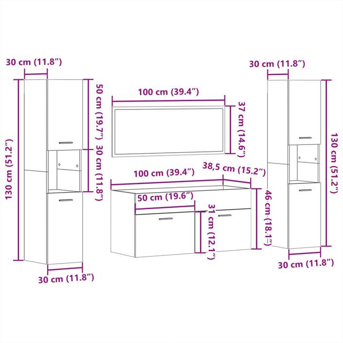 Ensemble de meubles de salle de bain 4 pcs gris béton - Photo n°12