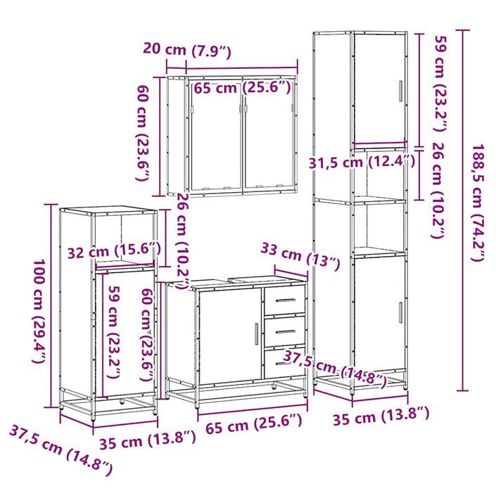 Ensemble de meubles de salle de bain 4 pcs sonoma gris - Photo n°11