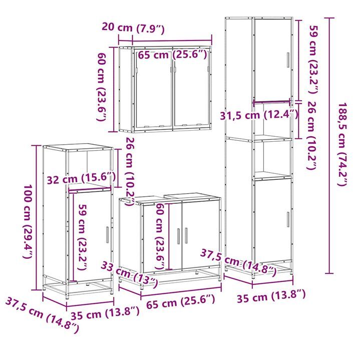 Ensemble de meubles de salle de bain 4 pcs sonoma gris - Photo n°11