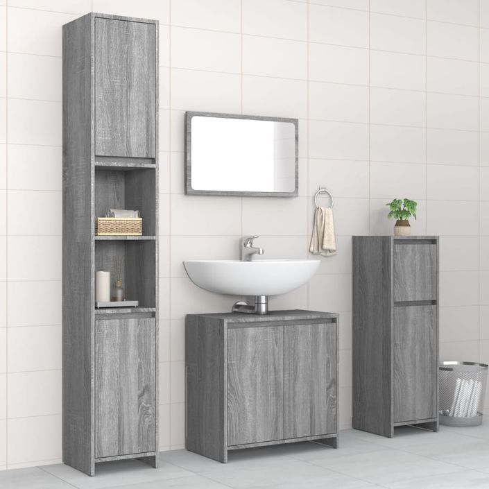 Ensemble de meubles de salle de bain 4 pcs Sonoma gris - Photo n°1