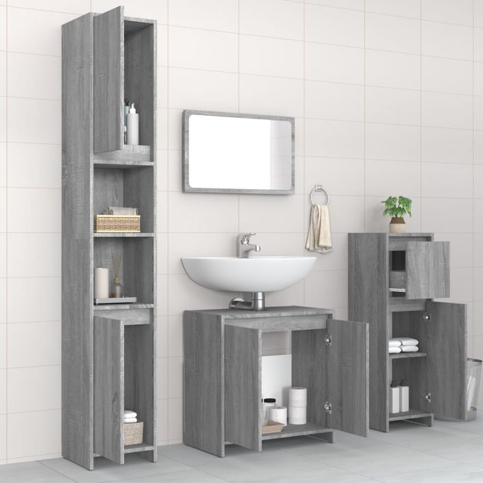 Ensemble de meubles de salle de bain 4 pcs Sonoma gris - Photo n°3