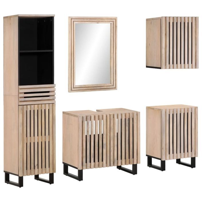 Ensemble de meubles de salle de bain 5 pcs bois manguier massif - Photo n°1