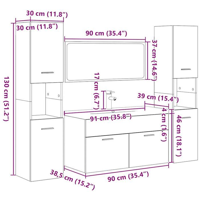 Ensemble de meubles de salle de bain 5 pcs chêne sonoma - Photo n°12