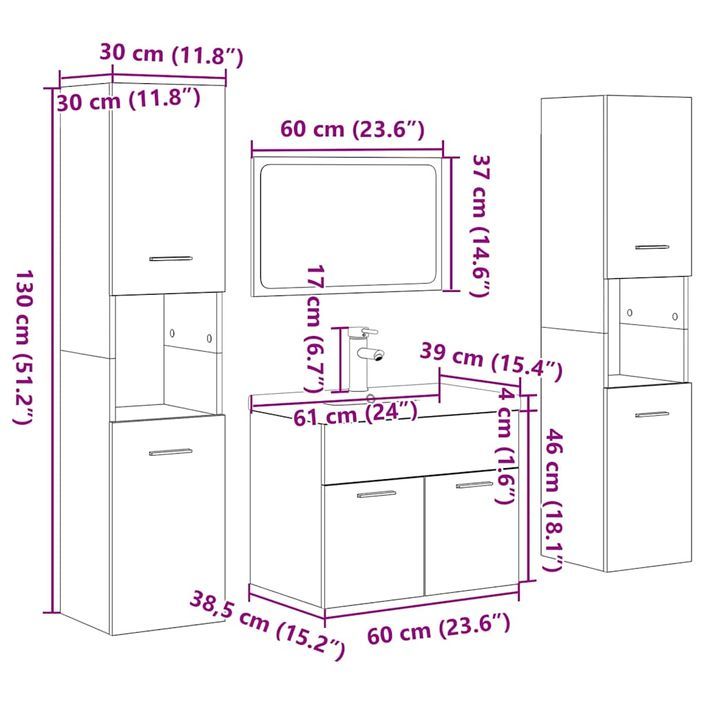 Ensemble de meubles de salle de bain 5 pcs chêne sonoma - Photo n°12