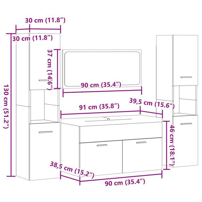 Ensemble de meubles de salle de bain 5 pcs chêne sonoma - Photo n°12