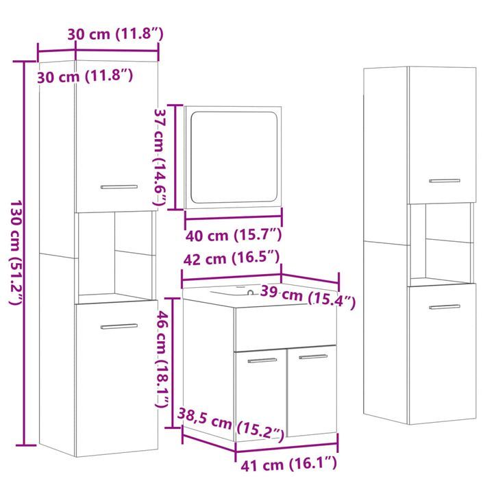 Ensemble de meubles de salle de bain 5 pcs chêne sonoma - Photo n°12