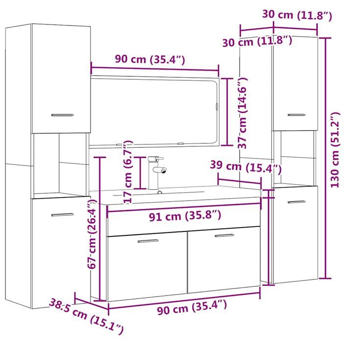 Ensemble de meubles de salle de bain 5 pcs gris béton - Photo n°12