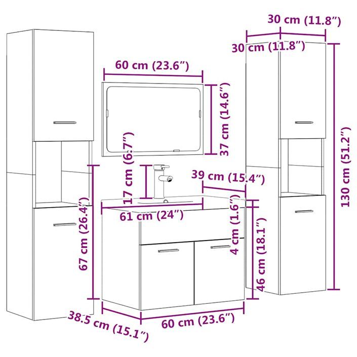 Ensemble de meubles de salle de bain 5 pcs gris béton - Photo n°12