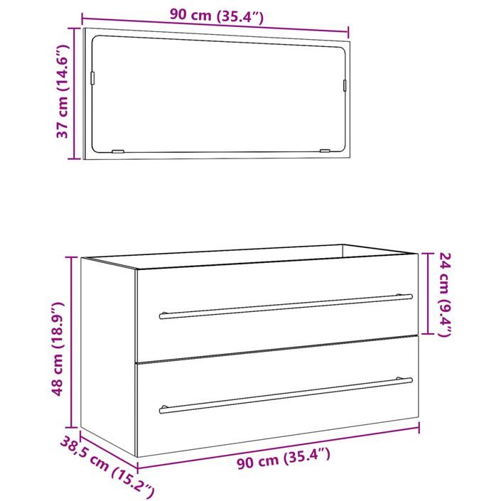 Ensemble de meubles salle de bain 2 pcs bois d'ingénierie - Photo n°12