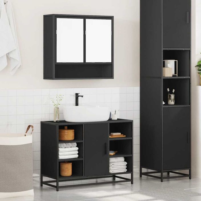 Ensemble de meubles salle de bain 2 pcs noir bois d'ingénierie - Photo n°4