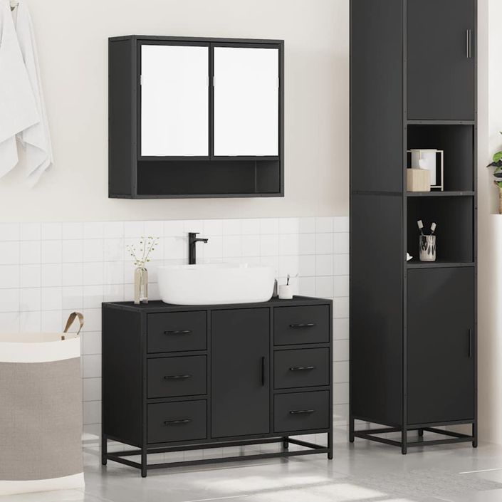 Ensemble de meubles salle de bain 2 pcs noir bois d'ingénierie - Photo n°3