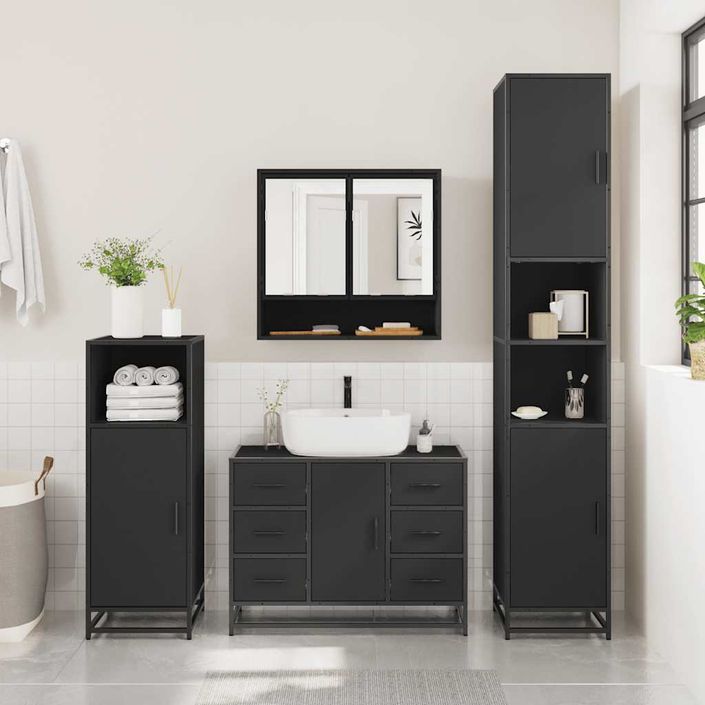 Ensemble de meubles salle de bain 2 pcs noir bois d'ingénierie - Photo n°4