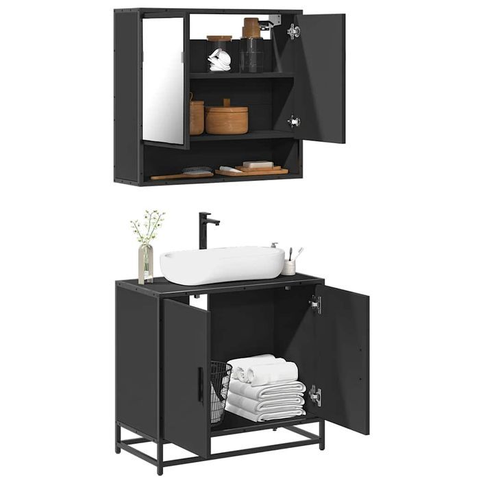 Ensemble de meubles salle de bain 2 pcs noir bois d'ingénierie - Photo n°1