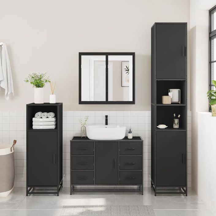 Ensemble de meubles salle de bain 2 pcs noir bois d'ingénierie - Photo n°4