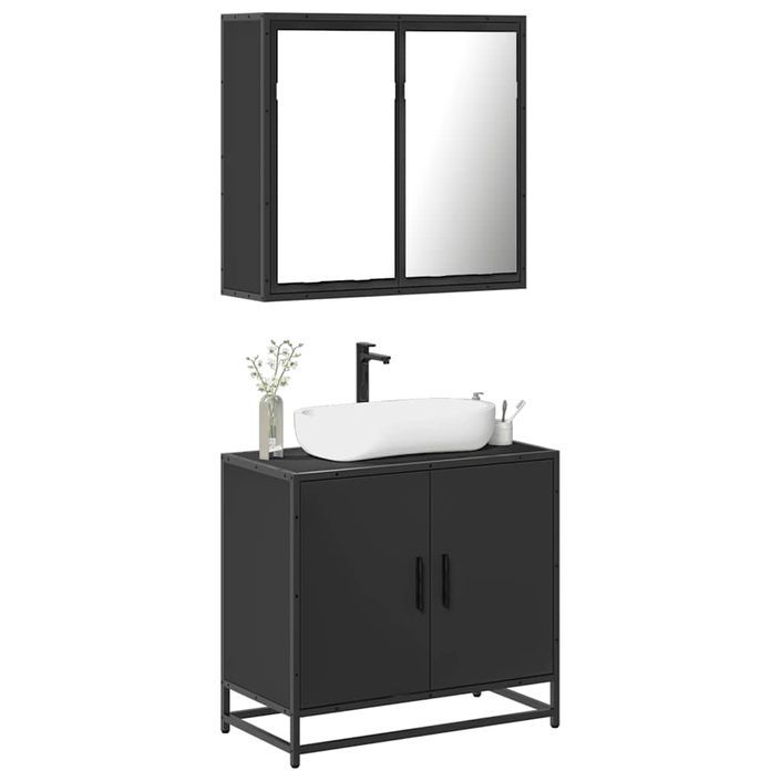 Ensemble de meubles salle de bain 2 pcs noir bois d'ingénierie - Photo n°1