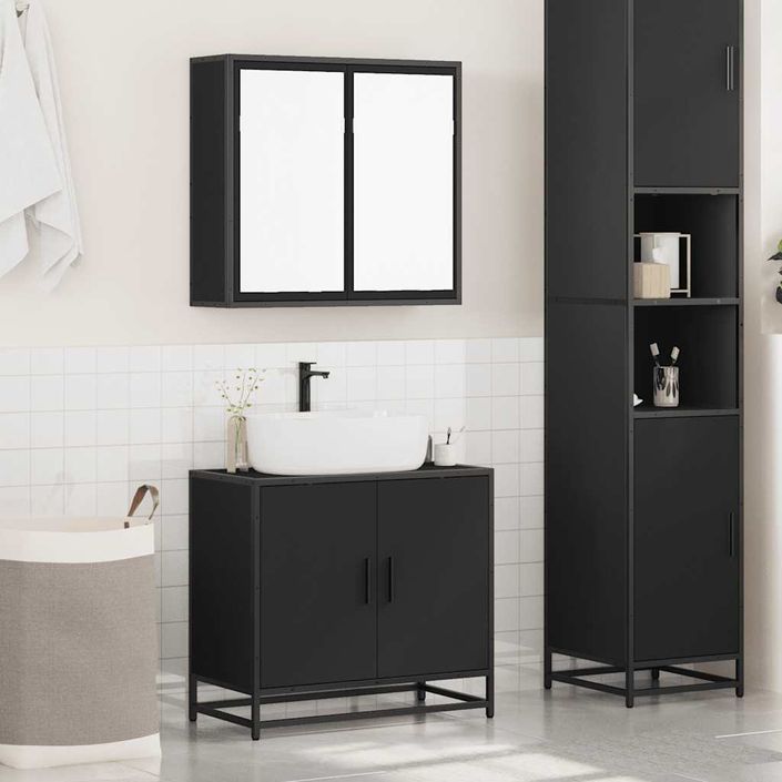 Ensemble de meubles salle de bain 2 pcs noir bois d'ingénierie - Photo n°3