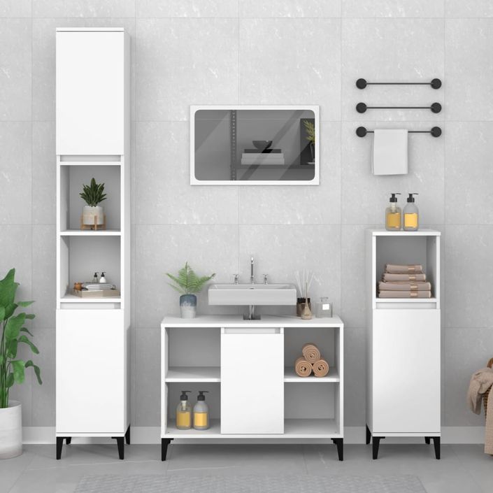 Ensemble de meubles salle de bain 3 pcs blanc bois d'ingénierie - Photo n°2