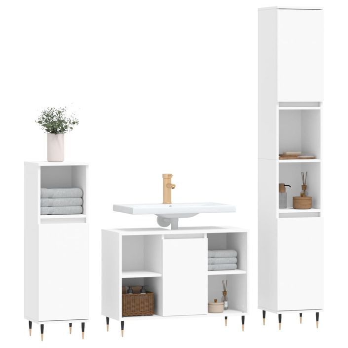 Ensemble de meubles salle de bain 3 pcs blanc bois d'ingénierie - Photo n°1