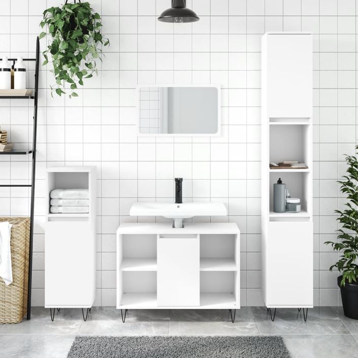 Ensemble de meubles salle de bain 3 pcs blanc bois d'ingénierie - Photo n°2