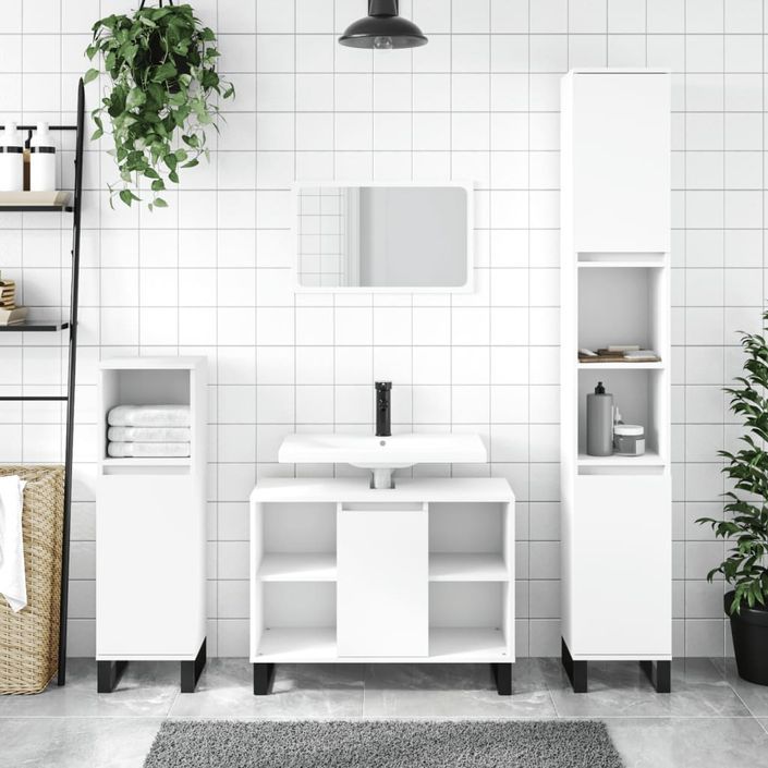 Ensemble de meubles salle de bain 3 pcs blanc bois d'ingénierie - Photo n°2