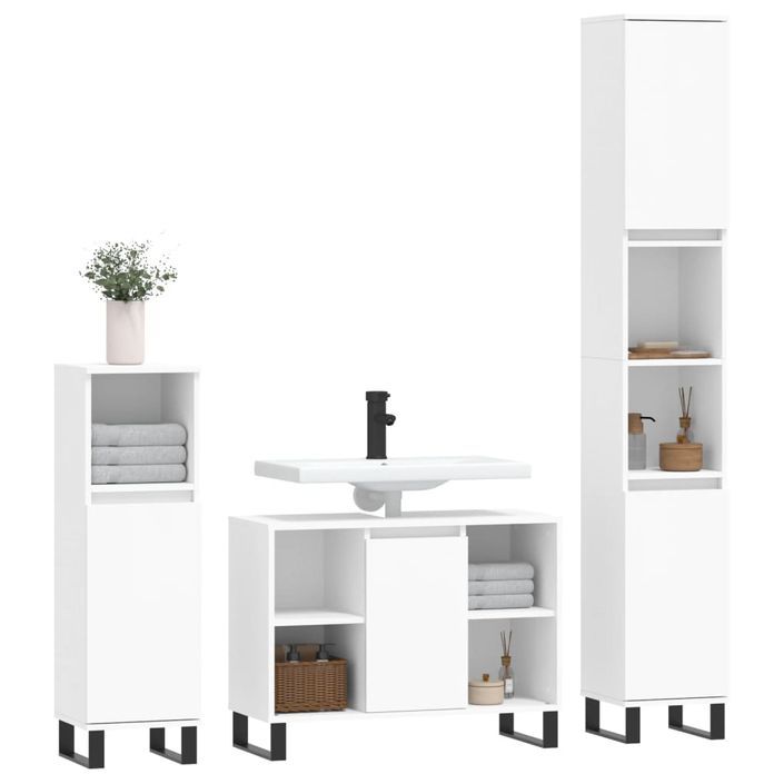 Ensemble de meubles salle de bain 3 pcs blanc bois d'ingénierie - Photo n°3