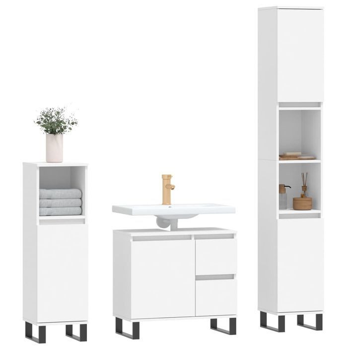 Ensemble de meubles salle de bain 3 pcs blanc bois d'ingénierie - Photo n°3