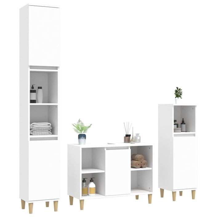 Ensemble de meubles salle de bain 3 pcs blanc bois d'ingénierie - Photo n°3