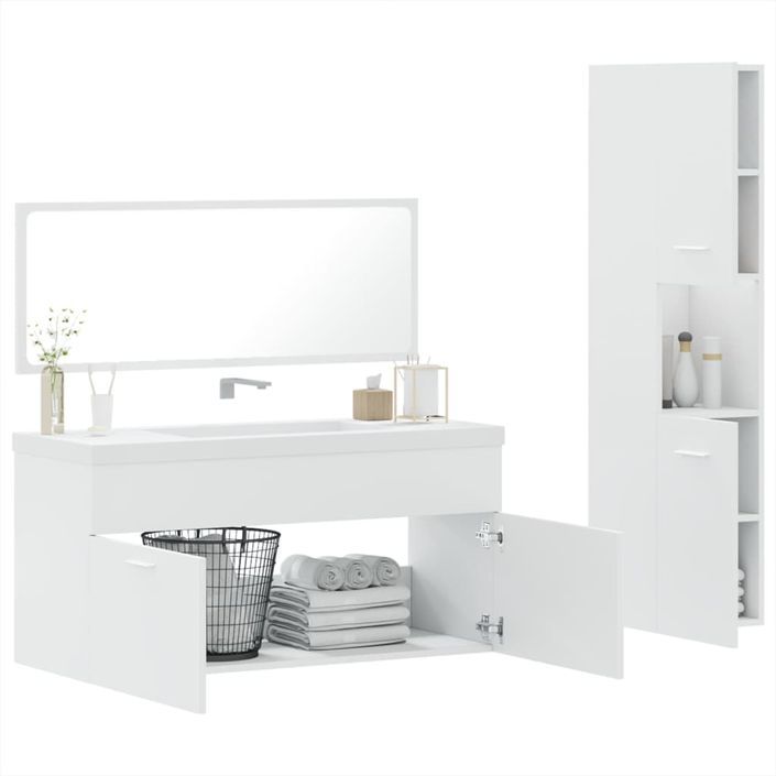 Ensemble de meubles salle de bain 3 pcs blanc bois d'ingénierie - Photo n°4