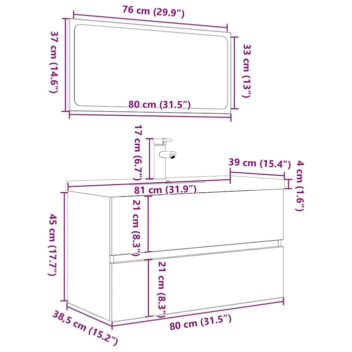 Ensemble de meubles salle de bain 3 pcs bois d'ingénierie - Photo n°12