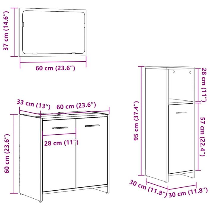 Ensemble de meubles salle de bain 3 pcs bois d'ingénierie - Photo n°9