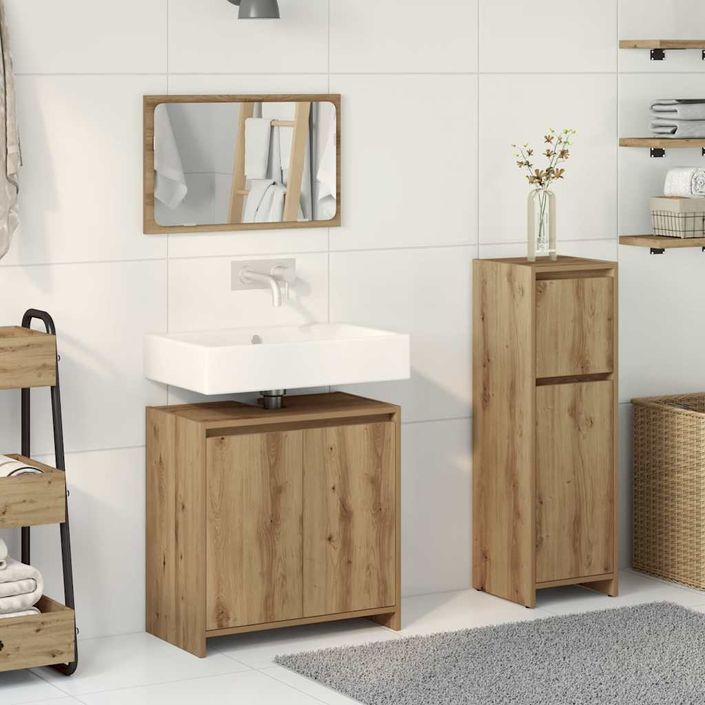 Ensemble de meubles salle de bain 3 pcs bois d'ingénierie - Photo n°3