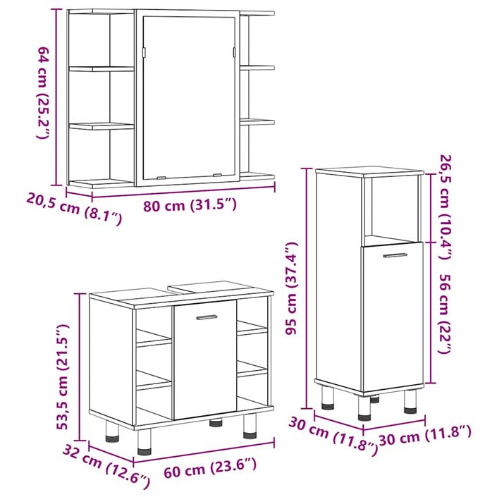 Ensemble de meubles salle de bain 3 pcs bois d'ingénierie - Photo n°11