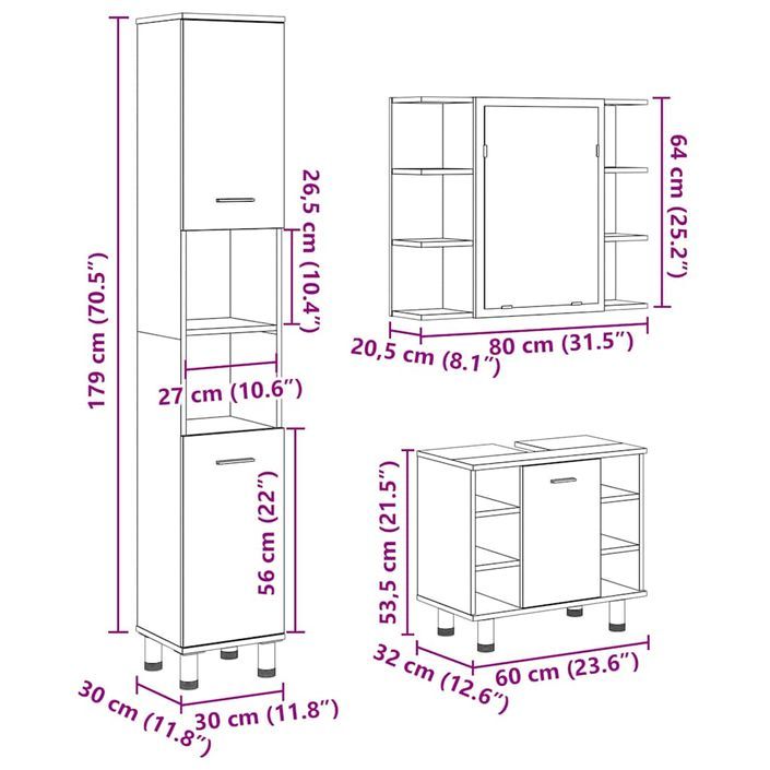 Ensemble de meubles salle de bain 3 pcs bois d'ingénierie - Photo n°11