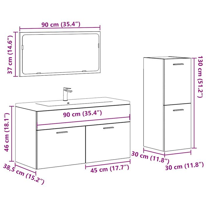 Ensemble de meubles salle de bain 3 pcs bois d'ingénierie - Photo n°9