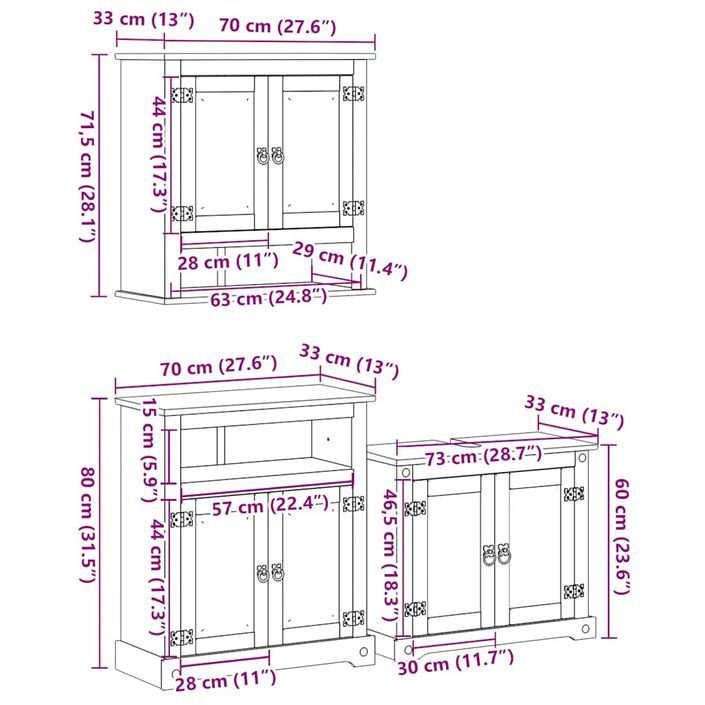 Ensemble de meubles salle de bain 3 pcs Corona bois pin massif - Photo n°11