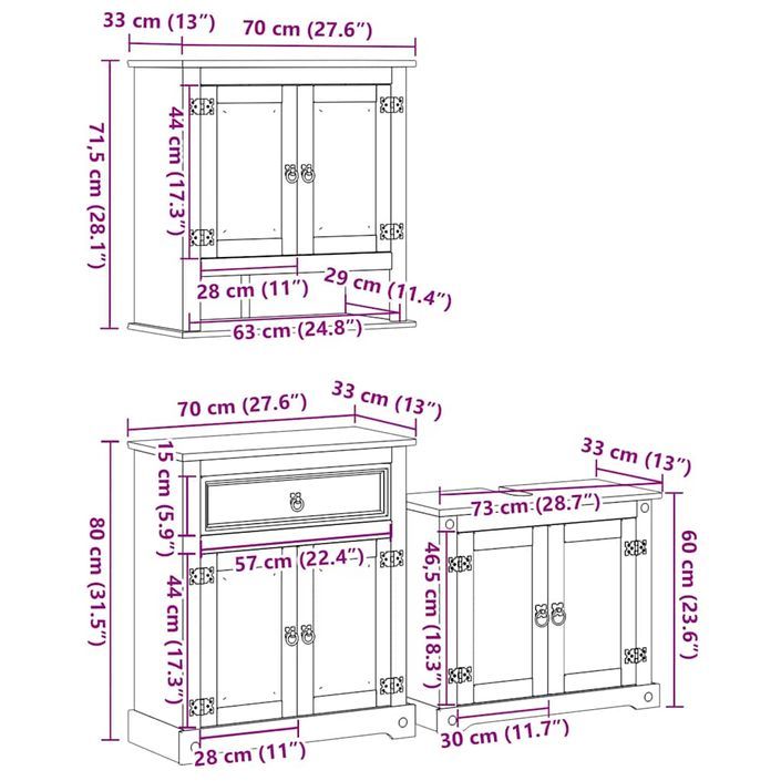 Ensemble de meubles salle de bain 3 pcs Corona bois pin massif - Photo n°11