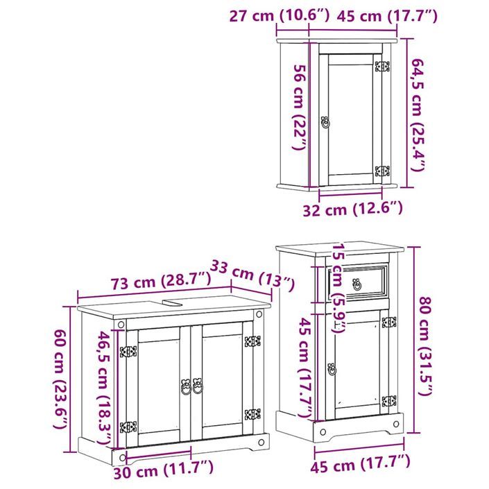 Ensemble de meubles salle de bain 3 pcs Corona bois pin massif - Photo n°11