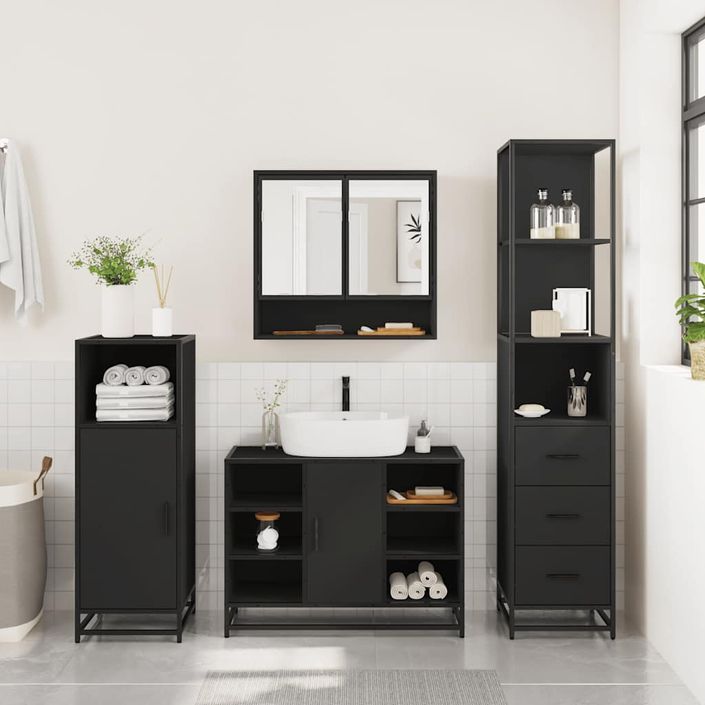 Ensemble de meubles salle de bain 3 pcs noir bois d'ingénierie - Photo n°4