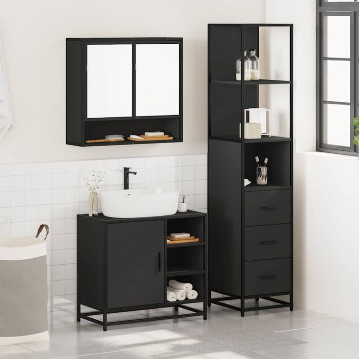 Ensemble de meubles salle de bain 3 pcs noir bois d'ingénierie - Photo n°3