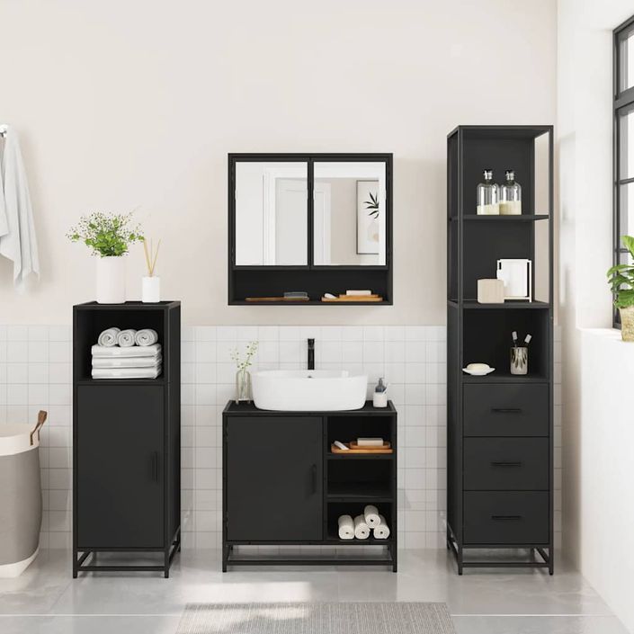 Ensemble de meubles salle de bain 3 pcs noir bois d'ingénierie - Photo n°4