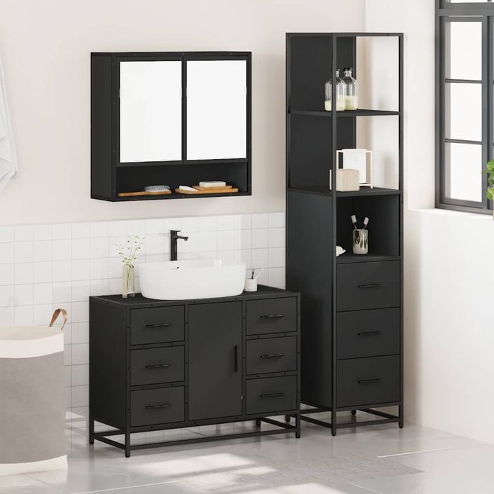 Ensemble de meubles salle de bain 3 pcs noir bois d'ingénierie - Photo n°3