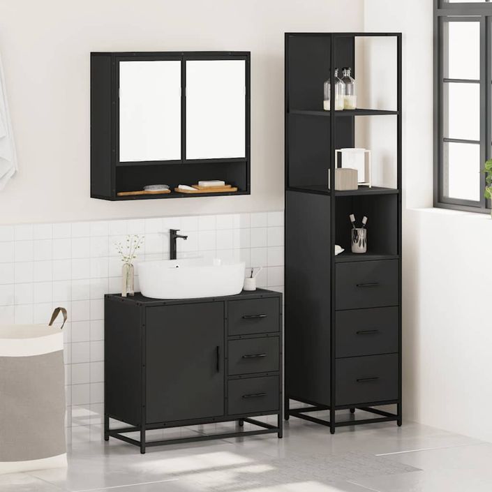 Ensemble de meubles salle de bain 3 pcs noir bois d'ingénierie - Photo n°3