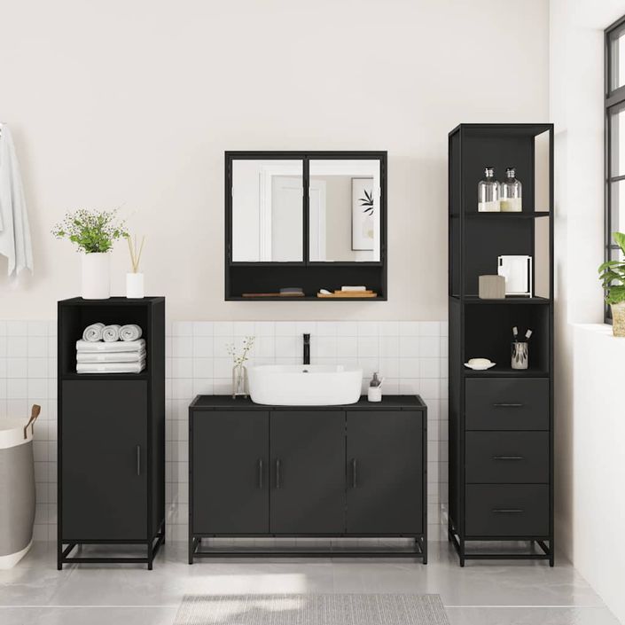 Ensemble de meubles salle de bain 3 pcs noir bois d'ingénierie - Photo n°4