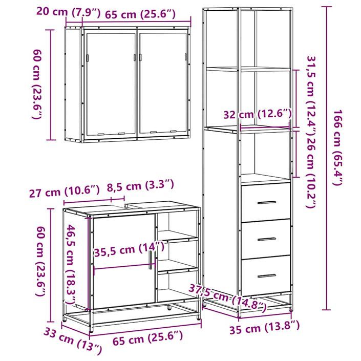 Ensemble de meubles salle de bain 3 pcs noir bois d'ingénierie - Photo n°11