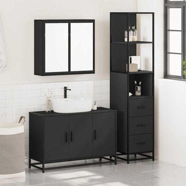 Ensemble de meubles salle de bain 3 pcs noir bois d'ingénierie - Photo n°3