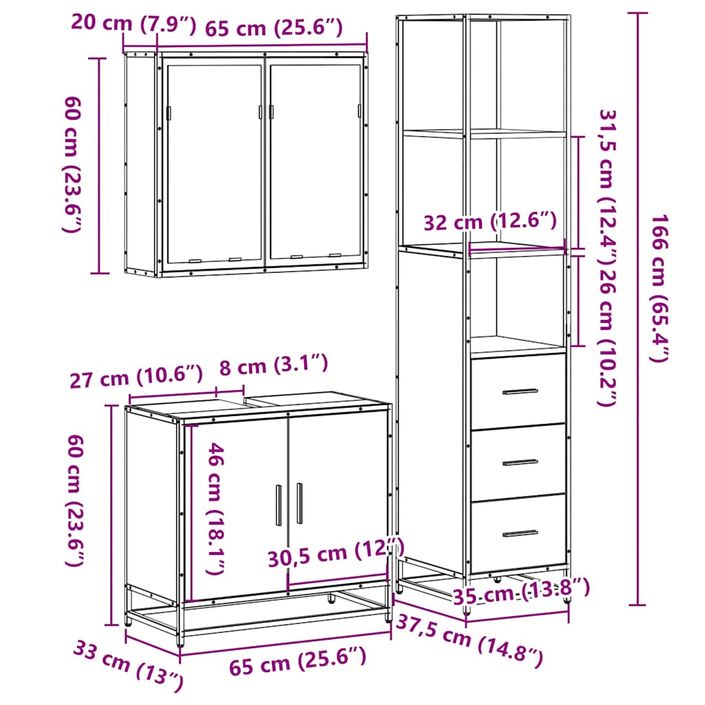 Ensemble de meubles salle de bain 3 pcs noir bois d'ingénierie - Photo n°11