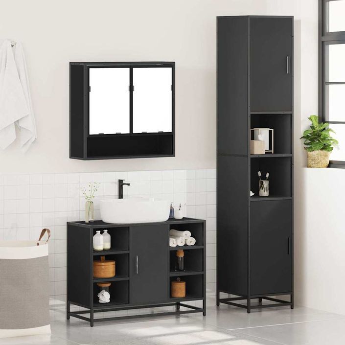 Ensemble de meubles salle de bain 3 pcs noir bois d'ingénierie - Photo n°3